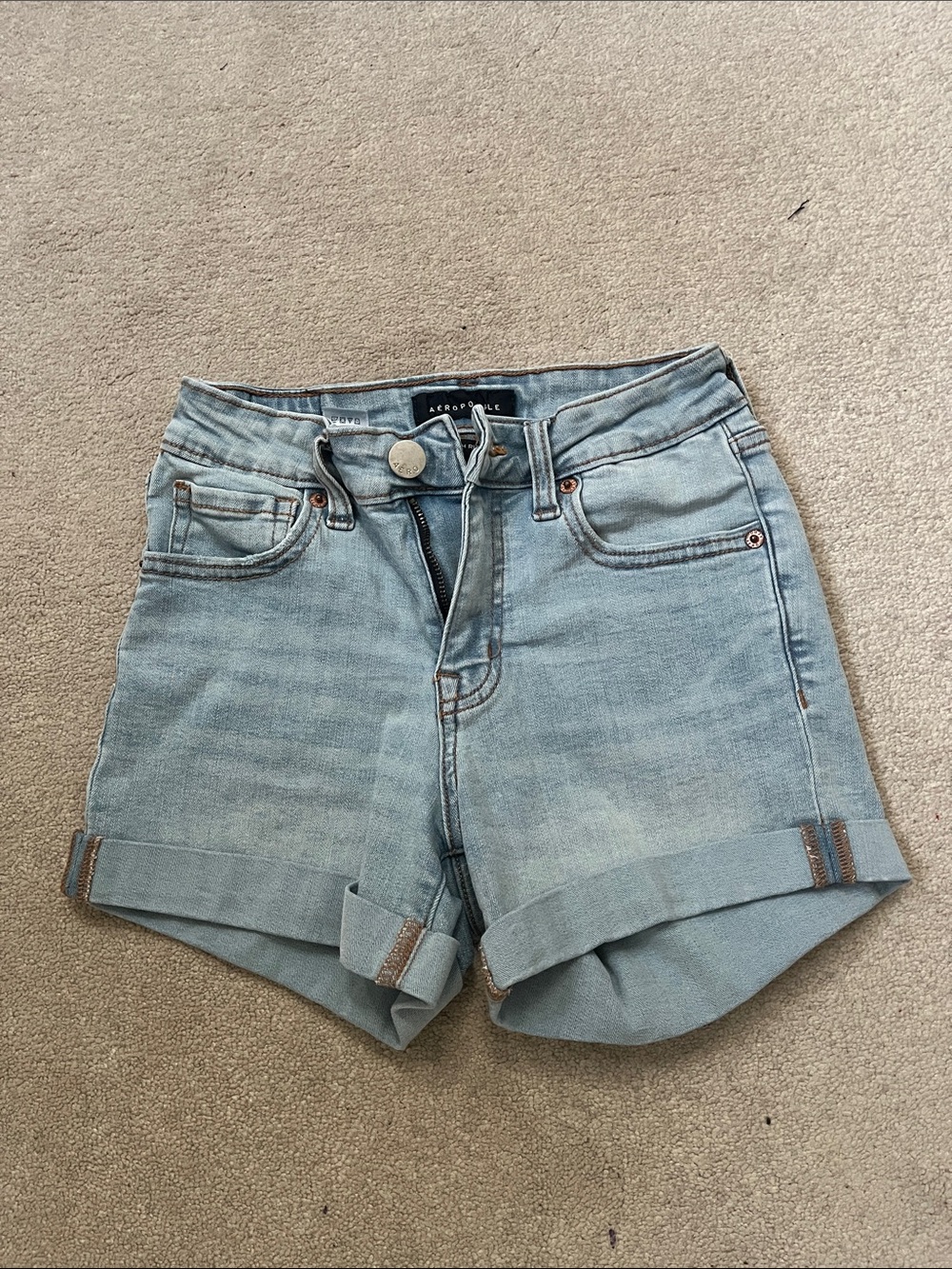 Aeropostale Light Wash Rolled Hem Denim Shorts